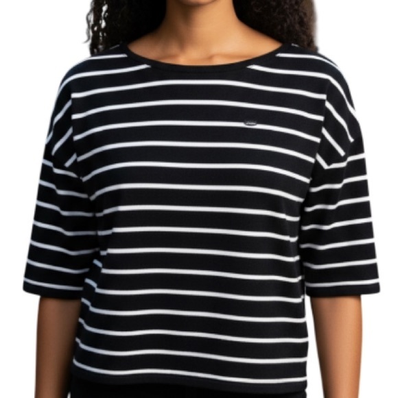 Jacob Striped Drop Shoulder Short Sleeve T-Shirt Black White Cotton Modal M - Picture 1 of 11